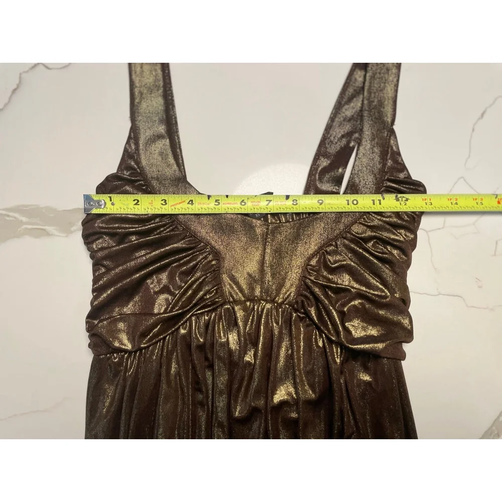 BEBE VTG Y2K Gold Metallic Babydoll Mini Bubble Dress XS Part Going Out Club - Picture 7 of 10
